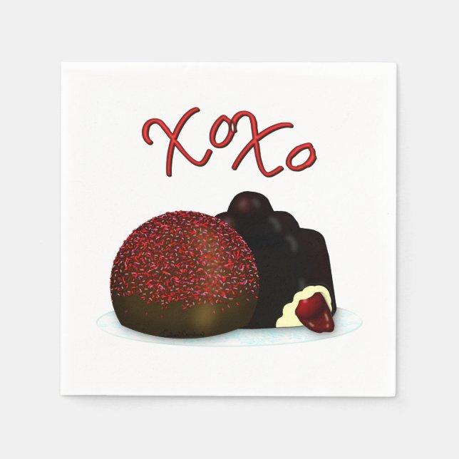 XOXO Valentine Bonbon and Dark Chocolate Serviette (Vorderseite)