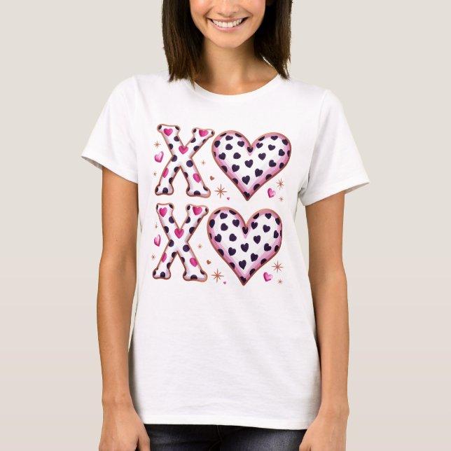 XOXO Valentine Hearts Leopard Pink Preppy Pattern T-Shirt (Vorderseite)