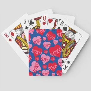 XOXO Valentine Rosa Herz Muster Blau Spielkarten
