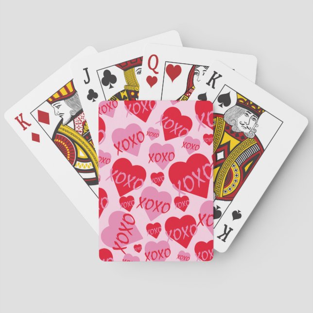 XOXO Valentine Rosa Muster rotes Herz Pink Spielkarten (Rückseite)