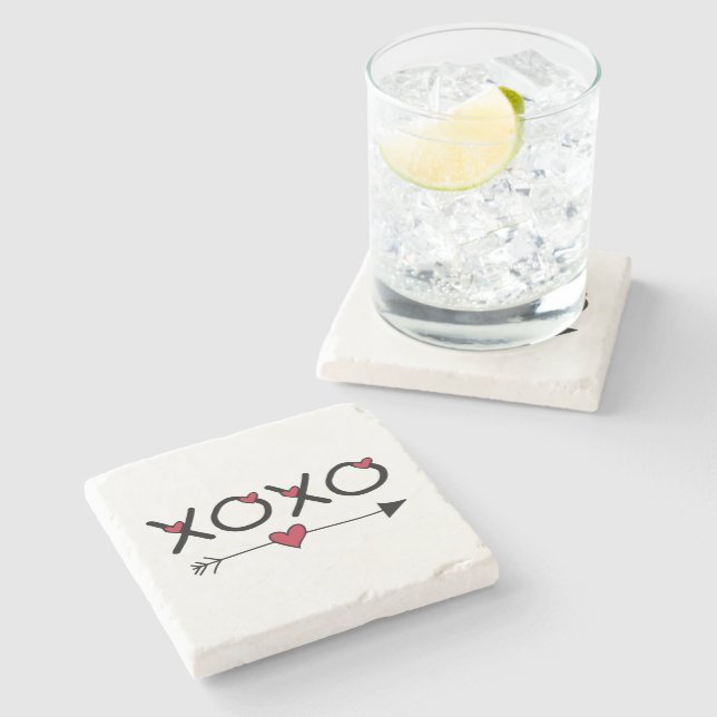 XOXO Valentine Steinuntersetzer (Seitenansicht)