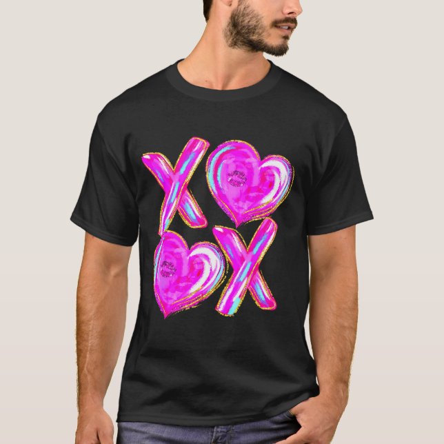 Xoxo Valentines Day Love Funny Coquette Bow Checke T-Shirt (Vorderseite)