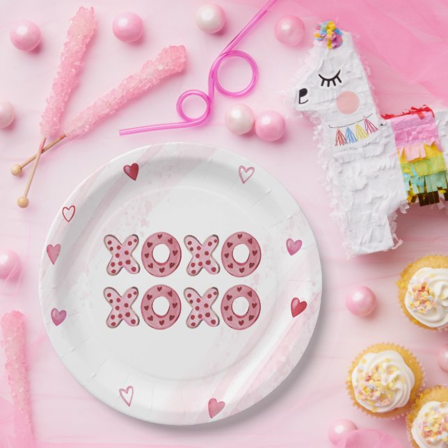 XOXO-Valentinstag für rote und rosa Herzen Pappteller (Party)