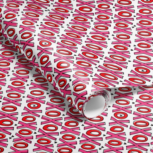 XOXO Valentinstag Packpapier (pink and red XOXOs and tiny hearts bring all the love vibes to this Valentine's Day gift wrap paper)