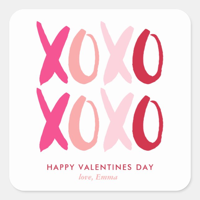 "XOXO"-Valentinstag Quadratischer Aufkleber (Vorderseite)