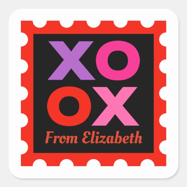 XOXO Valentinsticker Quadratischer Aufkleber (Vorderseite)