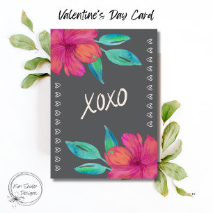 XOXO Wasserfarben Blumen Valentinstag Karte