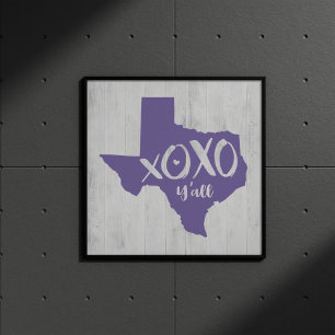 XOXO, Y'all - Periwinkle Lila Texas Staat Form Poster