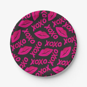 XOXO Zitat Schwarze Nebel Pink Lips Lipstick Muste Pappteller