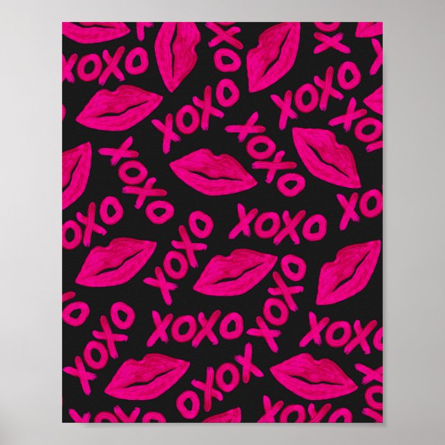 XOXO Zitat Schwarze Nebel Pink Lips Lipstick Muste Poster (Vorne)