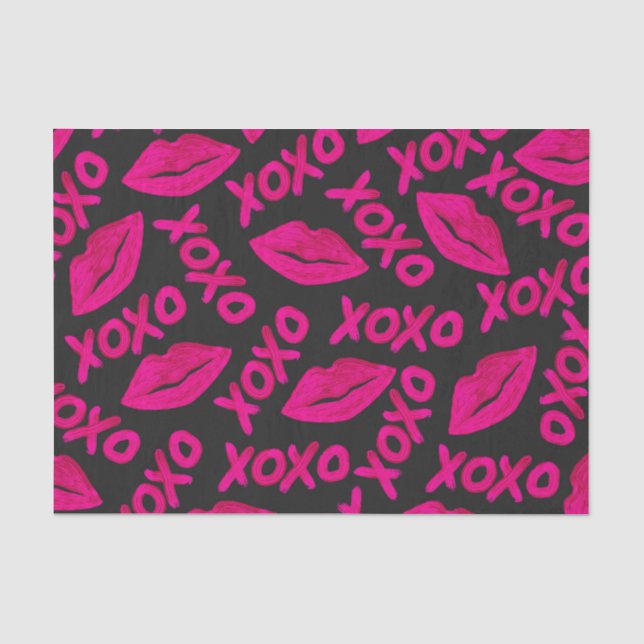 XOXO Zitat Schwarze Nebel Pink Lips Lipstick Muste Seidenpapier (Vorderseite)