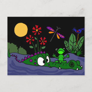 XX- Frog Sitting on Alligator Nose Cartoon Postkarte