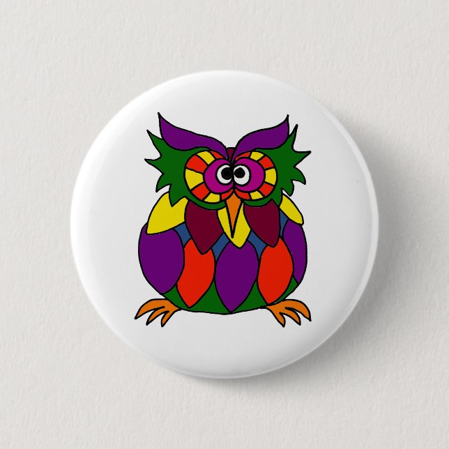 XX Funky Eulen-Kunst-Cartoon Button (Vorderseite)