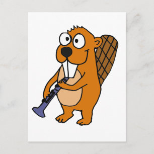 XX. Funny Beaver Playing Klarinette Cartoon Postkarte