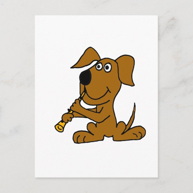 XX- Funny Brown Dog Playing Clarinet Postkarte (Vorderseite)