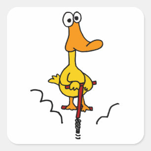 XX - Funny Duck on Pogo Stick Quadratischer Aufkleber