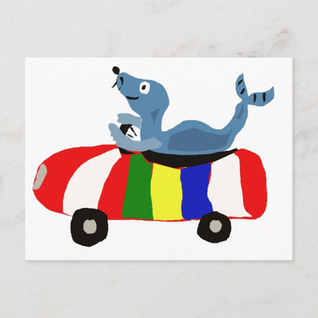 XX - Funny Siegel Driving Beach Ball Car Postkarte (Vorderseite)