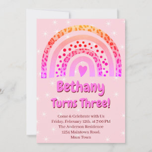 XX. Leopard Print Boho Pink Rainbow Birthday Einladung