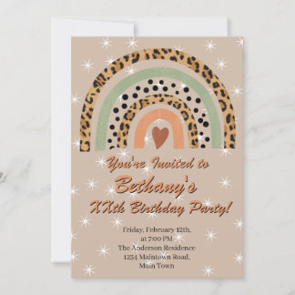 XX. Leopard Print Boho Rainbow Birthday Party Einladung