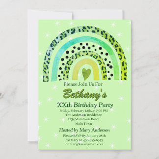 XX. Leopard Print Boho Rainbow Birthday Party Einladung