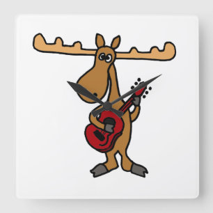 XX lustige Elche, die Gitarren-Cartoon spielen Quadratische Wanduhr