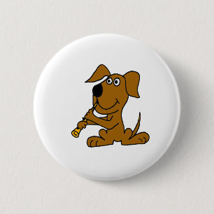 XX lustiger Brown-Hund, der den Clarinet spielt Button