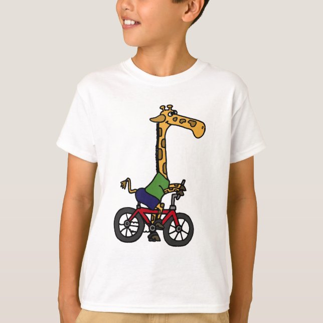 XX lustiger Giraffen-Reitfahrrad-Cartoon T-Shirt (Vorderseite)