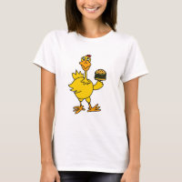 XX lustiges Huhn, das einen Hamburger isst