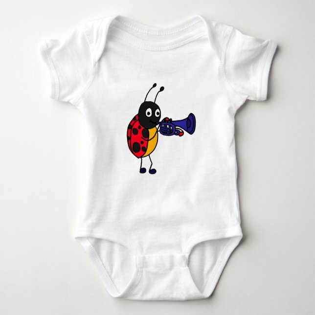 XX Marienkäfer, der Trompete-Cartoon spielt Baby Strampler (Vorderseite)
