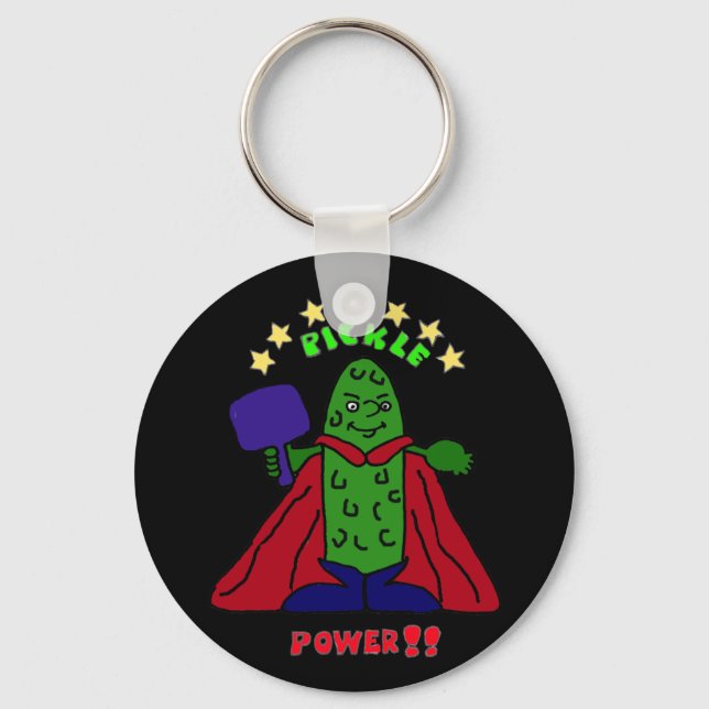 XX - Pickle Power Superhero Pickleball Cartoon Schlüsselanhänger (Vorderseite)