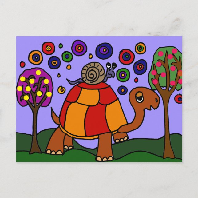 XX - Schneckenfahrt Schildkröten Kunst Postkarte (Vorderseite)