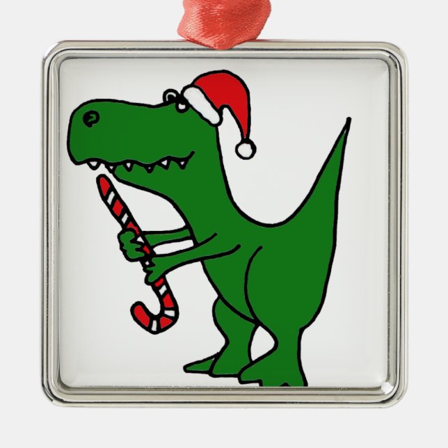 XX T-Rex Dinosaurier-WeihnachtsCartoon Silbernes Ornament (Vorne)