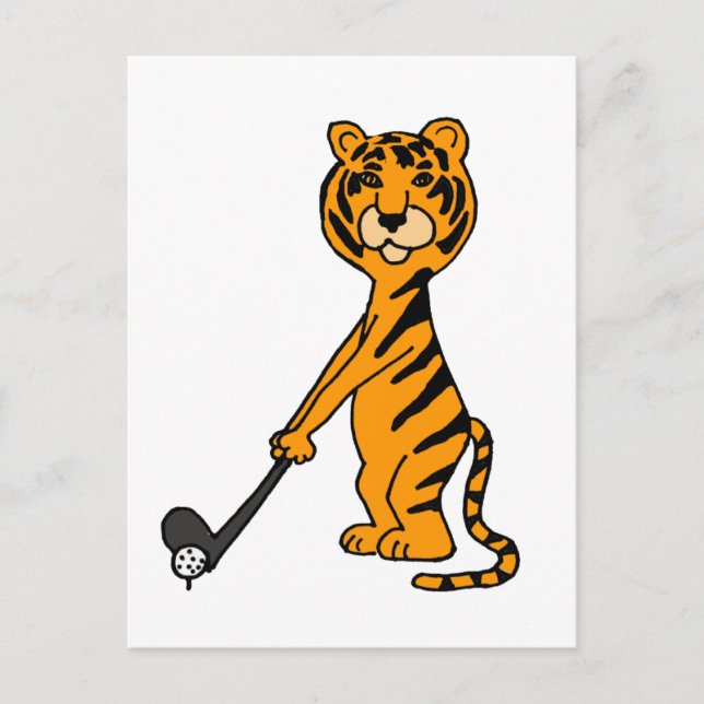 XX - Tiger Playing Golf Cartoon Postkarte (Vorderseite)