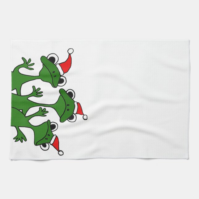XX Weihnachtsbaum-Frosch-Cartoon Geschirrtuch (Horizontal)