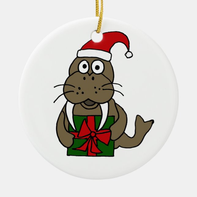 XX Weihnachtswalross-Cartoon Keramik Ornament (Vorne)