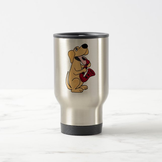 XX Welpen-Hund, der Saxophone-Cartoon spielt Reisebecher (Mittel)