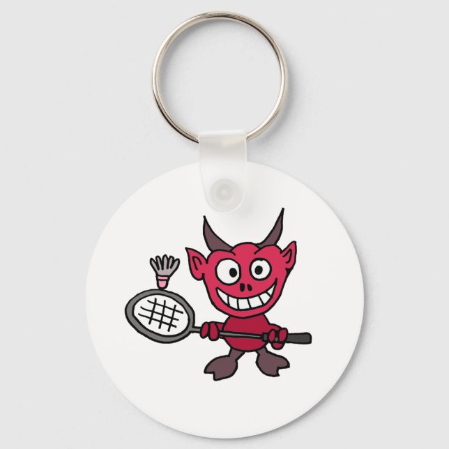 XY- Devil Playing BADminton Cartoon Schlüsselanhänger (Vorderseite)