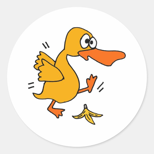 XY - Funny Duck Slipping auf Banana Peel Cartoon Runder Aufkleber (Vorderseite)