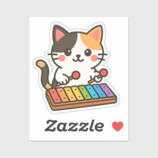 Xylophon-Buntkatze-Regenbogen-Noten Aufkleber