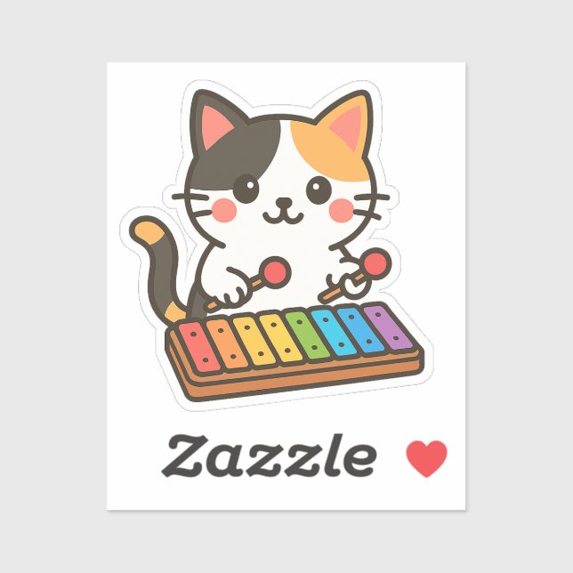 Xylophon-Buntkatze-Regenbogen-Noten Aufkleber (Blatt)