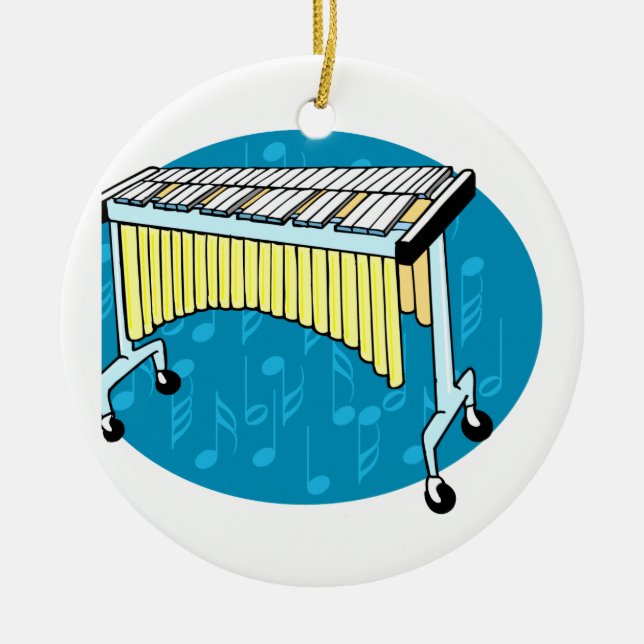 Xylophonegraphik mit blauem Hintergrund Keramikornament (Vorne)