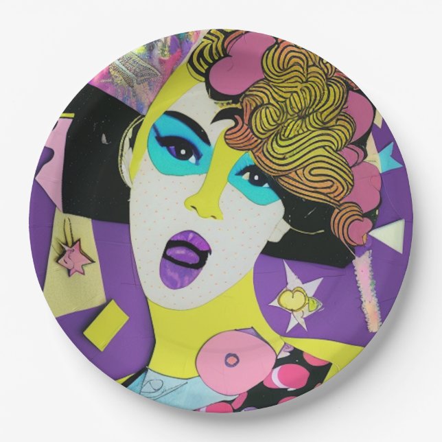 Y2K 90s/80er Paper Collage Party Teller (Vorderseite)