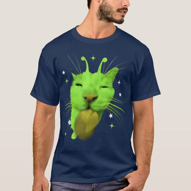 Y2K Alien Cat Meme UFO Retro Silly Cats Lover Vint T-Shirt (Vorderseite)
