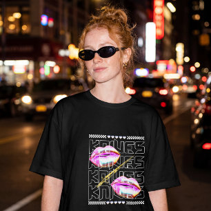 Y2K Chrome Lippen & Schwert Streetwear T-Shirt