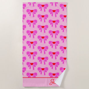 y2k Coquette Ribbon Muster Red & Pink Preppy Name Strandtuch