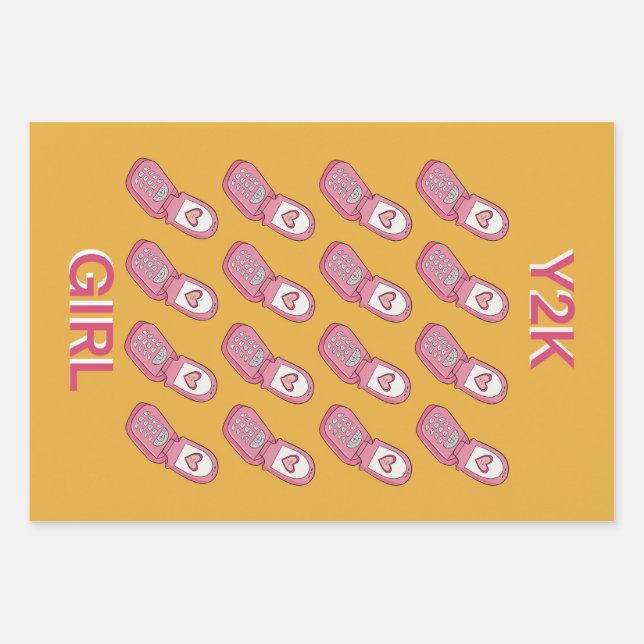 Y2K Drehend Telefone Herzmuster Geschenkpapier Set (Vorderseite)