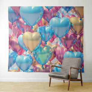 Y2K Farbige Herzballons Party 90er Hintergrund Wandteppich