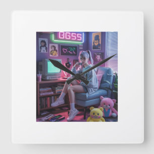 Y2K Gamer Girl Vibes – Retro-Tech & Neon-Raumästhe Quadratische Wanduhr