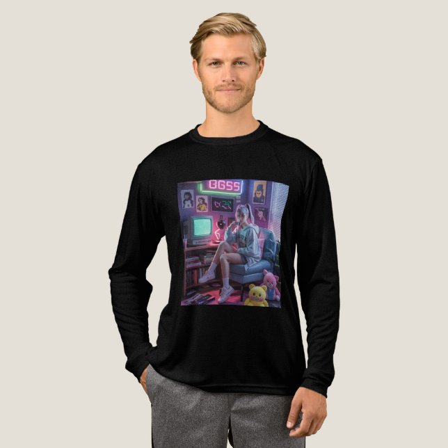 Y2K Gamer Girl Vibes – Retro Tech & Neon Room Aest Tri-Blend Shirt (Volle Vorderseite)