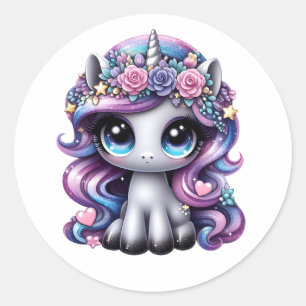 Y2K Glitzer Pony Unicorn Runder Aufkleber